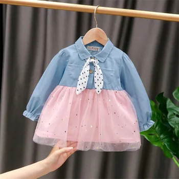 

Bebe Girl Clothes Children Dress Long Sleeve Autumn Mesh Splicing Birthday Tutu Dresses Princess Sweet Party Suits Kids Outfits