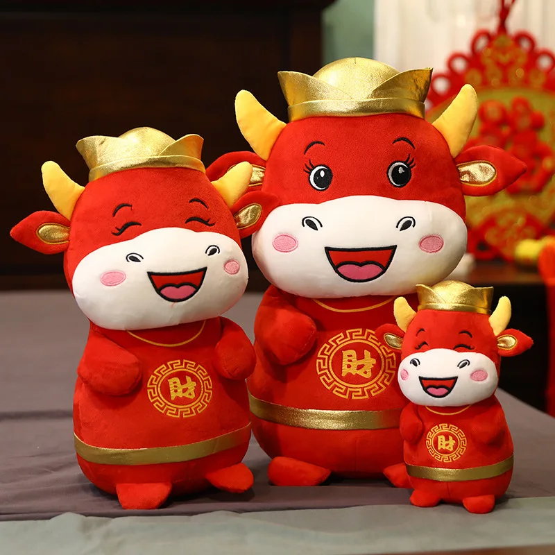 Random Type 2Pcs Chinese Zodiac Ox Cattle Plush Toys New Year Mascot 