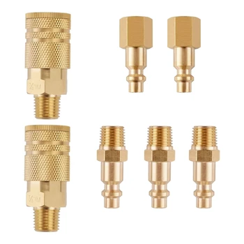 

Solid Brass 1/4 Inch Air Coupler with Plug Kit,Quick Connect Air Fittings,1/4 Inch NPT Industrial Brass Air Hose Fitting
