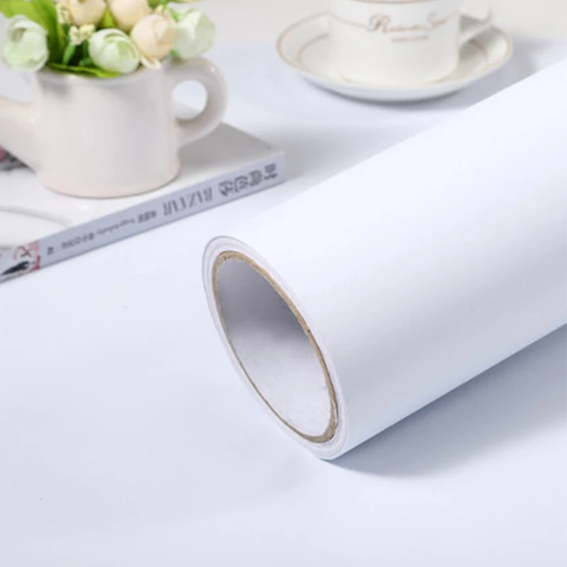 Vinyl PVC Self Adhesive Wallpaper Waterproof Furniture Renovation Cabinet Contact Paper Living Room DIY Wall Stickers Home Decor - Цвет: White