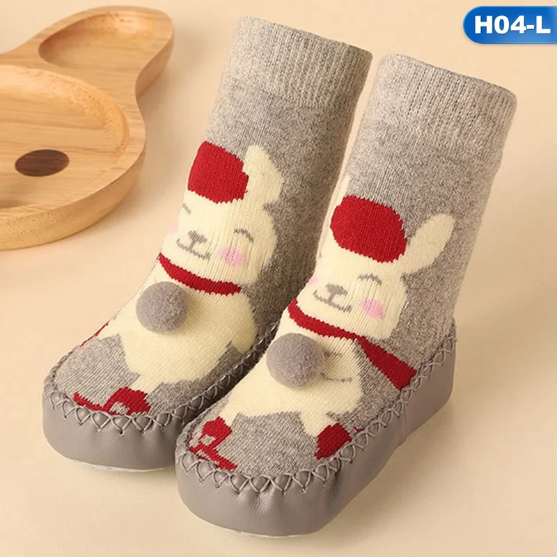 Милые носки для малышей с героями мультфильмов; обувь для малышей; хлопковые зимние толстые теплые носки для мальчиков и девочек; Детские Резиновые Нескользящие носки-Тапочки