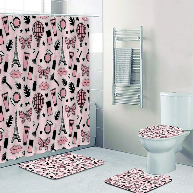 Nordic Cosmetic Flowers Art Fashion Girl Perfume Bottle Printed Shower  Curtain with Hook Non Slip Bathroom Set Decor Waterproof - AliExpress