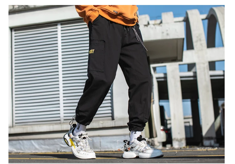 Men's Trousers Solid color jogging High quality Cotton Casual Pants splice Big-pocket Hip Hop Autumn Fashion Cargo Pants A1012
