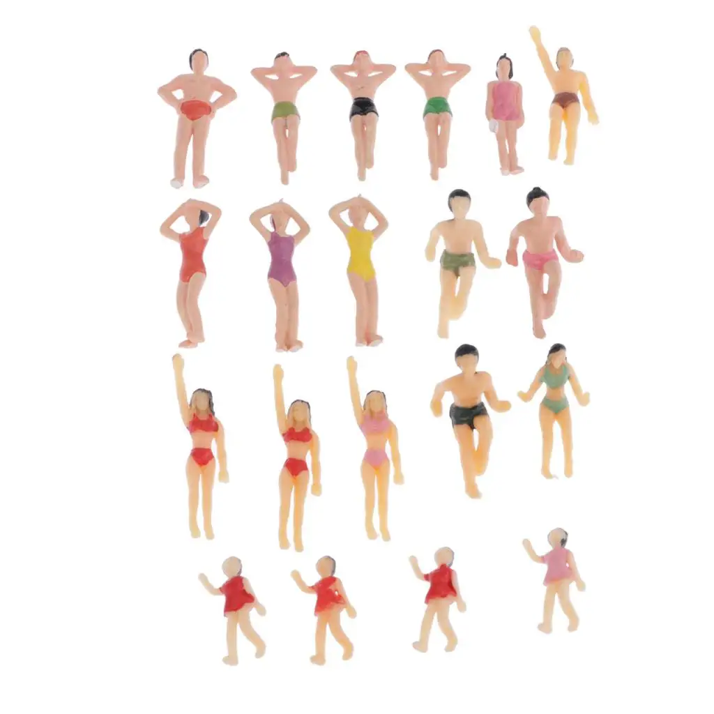 20pcs 1:50 HO S O Scale Miniature Beach People Model Figurines for Model Train Diorama Scenery Supplies