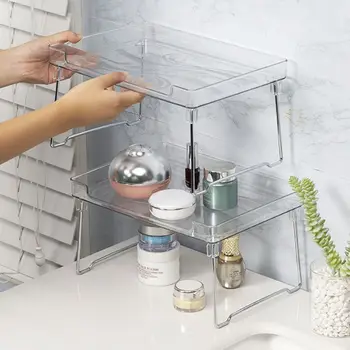 

Kitchen Storage Rack Shelf Non-Skid Foldable Holder Organizer Stackable Bathroom Cupboard Saving Place