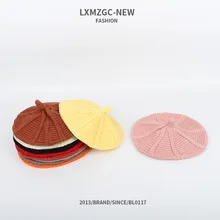 Корейская версия однотонного берета, новинка года, Детская шерстяная шапка в полоску, детская вязаная шапка на осень и зиму, шапка с тыквой