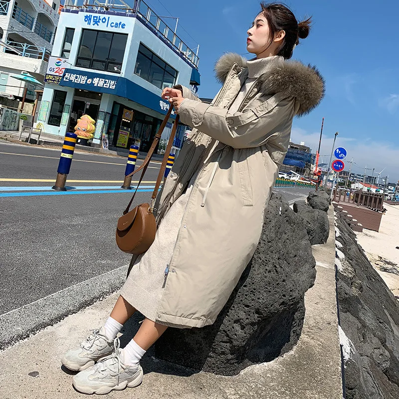 

Photo Shoot 2019 New Style Parka Long over-the-Knee Korean-style down Jacket Women's Thick Oversized Fur Collar Cotton Coat WOME