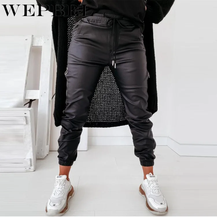 

WEPBEL Autumn Winter Fashion Tied High Waist Trousers Women's Casual Pockets Solid Color Zipper Straight Pants