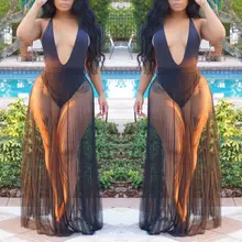 Женская Летняя Сексуальная плиссированная длинная юбка макси с высокой талией, прозрачные сетчатые пляжные вечерние однотонные купальные костюмы, Клубная одежда