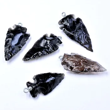 

FLTMRH Men Raw Gems Black Obsidian Charms Pendant for Necklace Arrowhead Rough Healing Point Natural Stone Pendants Many Size