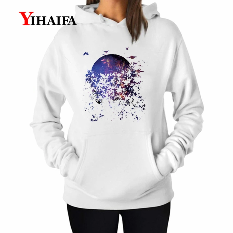 YIHAIFA, женские толстовки, Бабочка, звездное изображение, графические толстовки, уличная одежда, пуловер, белый, повседневный спортивный костюм, топы