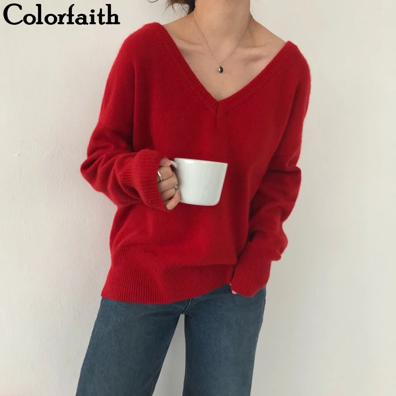 Colorfaith Новинка 2019 осень зима женские свитера свободные повседневные Модные минималистичные топы корейский стиль вязание дамы SW7113
