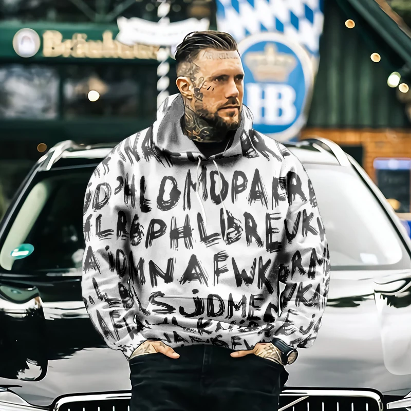 

Letter 3D printing trend 2021 new fashion street Harajuku art sports hoodie casual spring and autumn men's hoodie