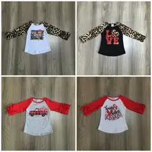 Весенняя одежда для маленьких девочек на День святого Валентина, леопардовая, с сердечками, красная, серая, хлопковая, изысканная, Милая футболка, reglans, детская одежда