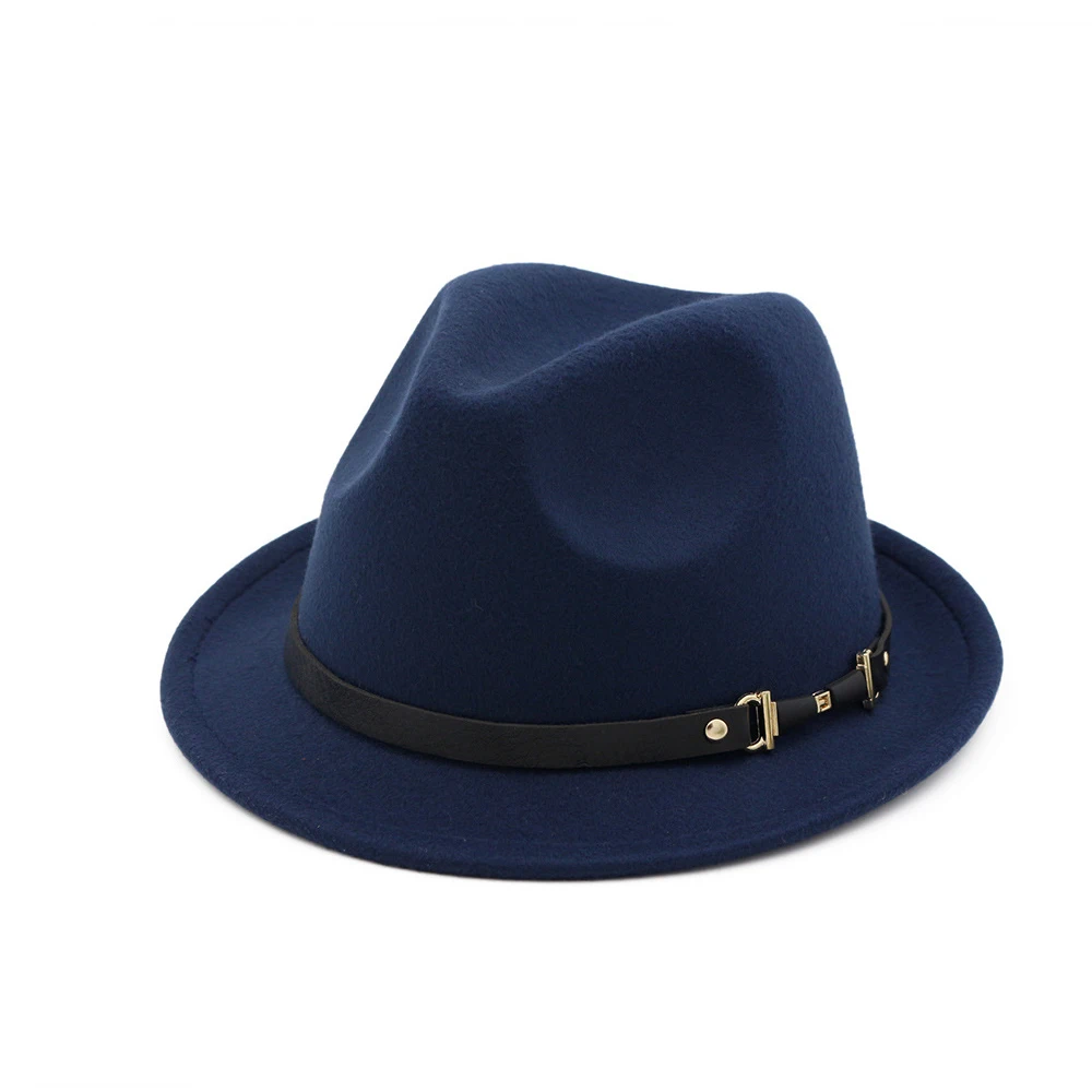 Dark Blue Классическая мужская и женская шерстяная шляпа Fedora с поясом поп шляпа элегантные женские вечерние Шляпы размер 56-58 см - Цвет: Dark Blue