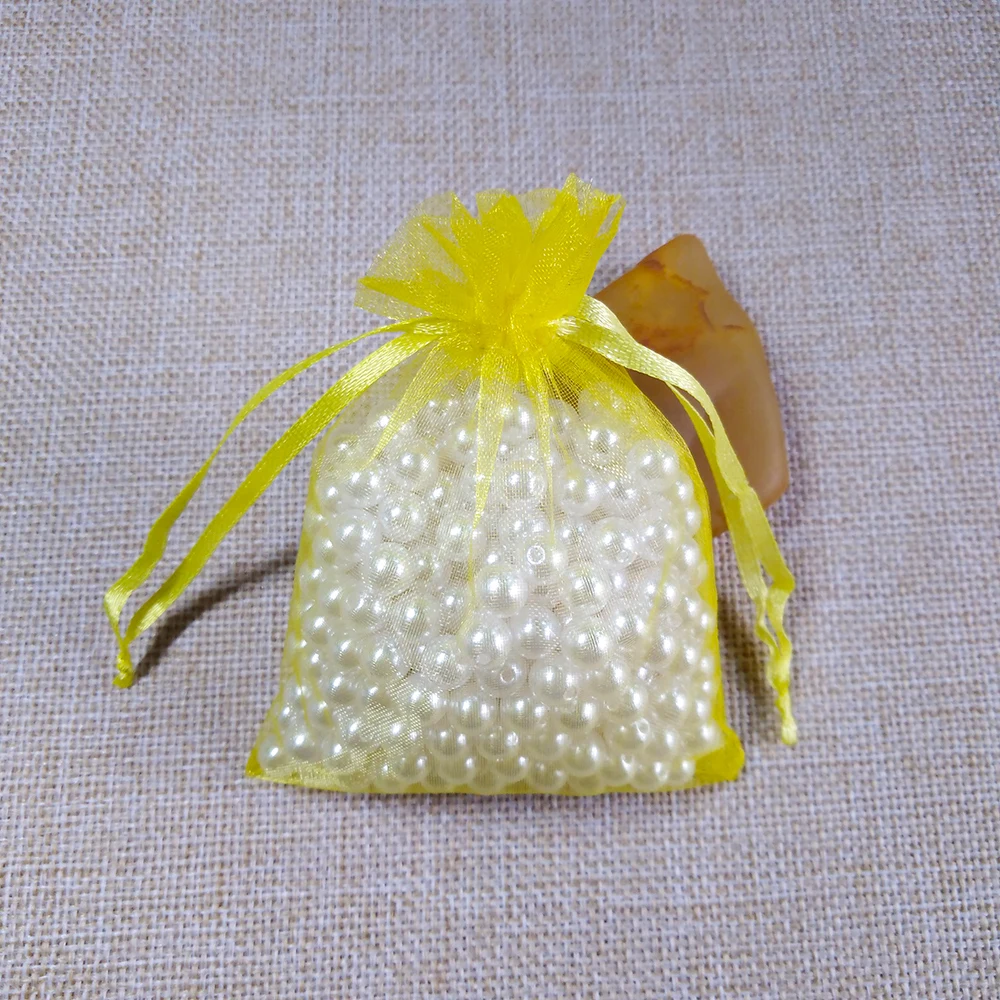 Lemon yellow 500 шт. мешочек для ювелирных изделий на шнурке, 5x7 7x9 9x12 10x15 см, сумки из органзы, Свадебная Упаковка, подарочный пакет, вечерние сумки для украшений - Цвет: Lemon yellow