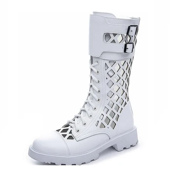 

Genuine Leather Platform Shoes For Women Summer Boots Women's Shoes 2020 Rubber Boots Ladies Mid Calf Zipper Woman Booties Solid
