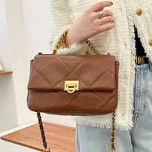 

Quilted Leather Women's Crossbody Bag Chain Plaid Shoulder Bag Rhombus Lattice Handbags Female Fashion Small Flap Messenger Bag