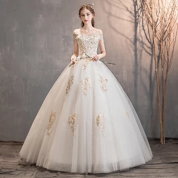 

White Boat Neck Bride Wedding Dress Ball Gown Lace Up Long Wholesale Cheap Women Luxury Party Dresses