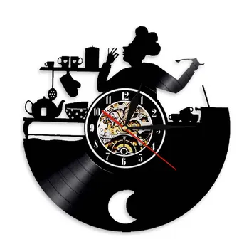 

Kitchen Chef Wall Clock Modern Design Vinyl Record LED Clock Kitchen Vintage Wall Decor Housewarming Gift For Gastronome reloj