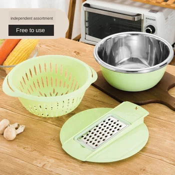 

3 pcs Stainless Steel grater Manual Slicer Rotate Vegetable Cutter with drain basket fruit basin Kitchen tool Veggie Shredder