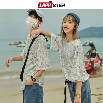 

LAPPSTER Men Casual Designer Tshirts 2020 Summer Mens Korean Fashions White T-shirts Women Vintage Pink Vintage Casual Tees