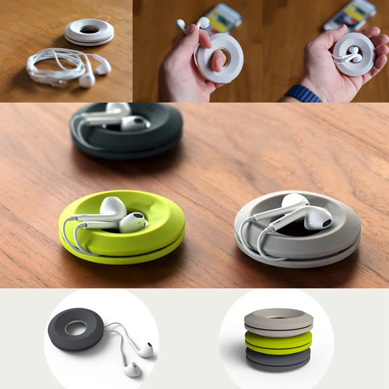 

New Creative Cute Donut Magnet Silica Headphones Earphone Holder Cable Winder Cord Organizer Box Cord Earbud Wire Storage Case