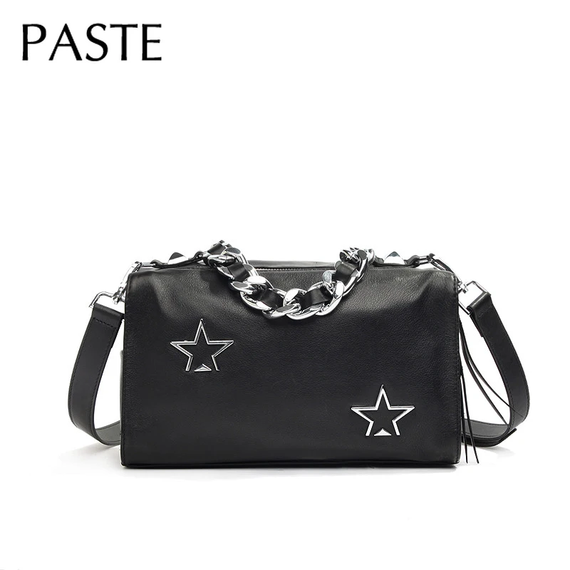 

Big Chain Star Design Top-handle Handbag 100% Genuine Cow Leather Women's Shoulder Crossbody Bag High Quality Travel Tote Bag