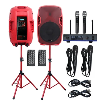 

STARAUDIO Dual 15" 3500W Powered KTV PA Active Speakers Stage DJ Stands Wired Microphones 2CH UHF Wireless Handheld Mic SSRM-15