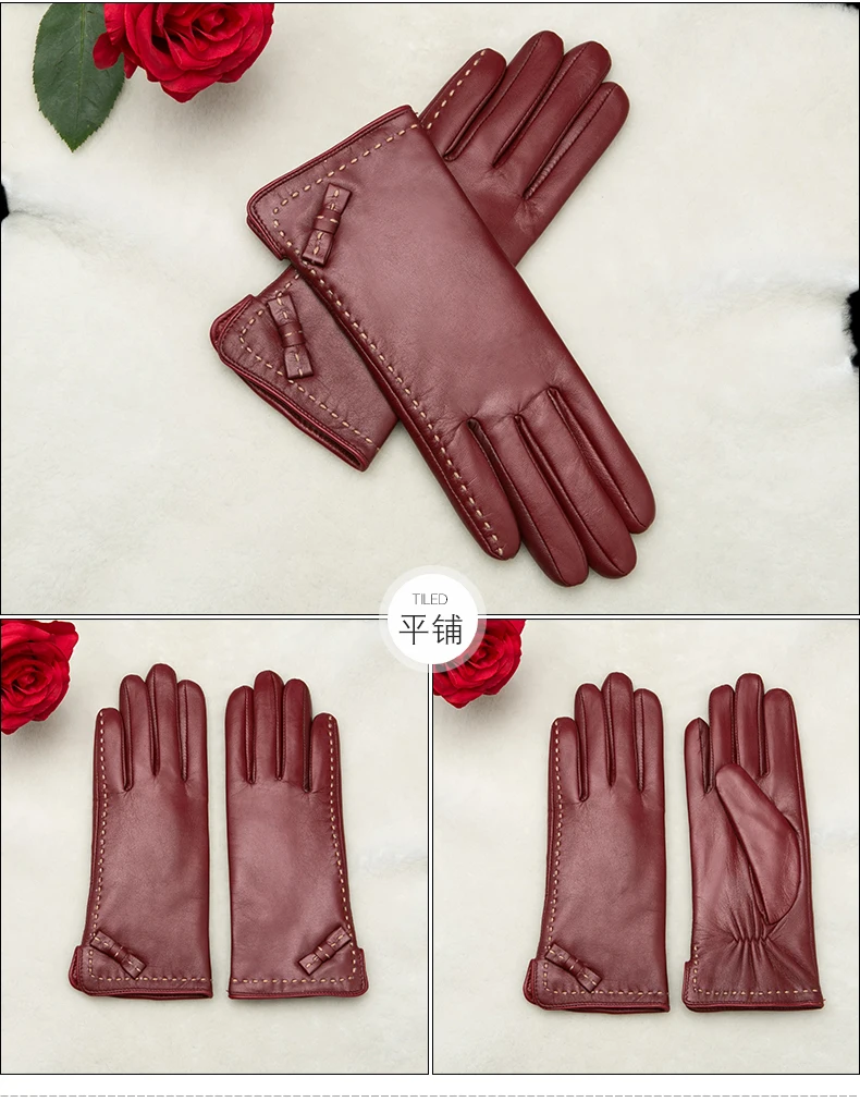 Настоящие Кожаные женские перчатки осень зима новый плюс бархат Сенсорный Экран Теплые Butterflyknot козья кожа вождения женские перчатки K1501