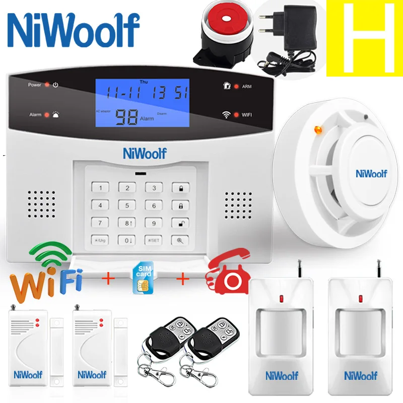 H Wifi PSTN GSM сигнализация 433 беспроводной проводной детектор сигнализации умный дом релейный выход приложение английский/русский/испанский/Франция/Итальянский - Цвет: H