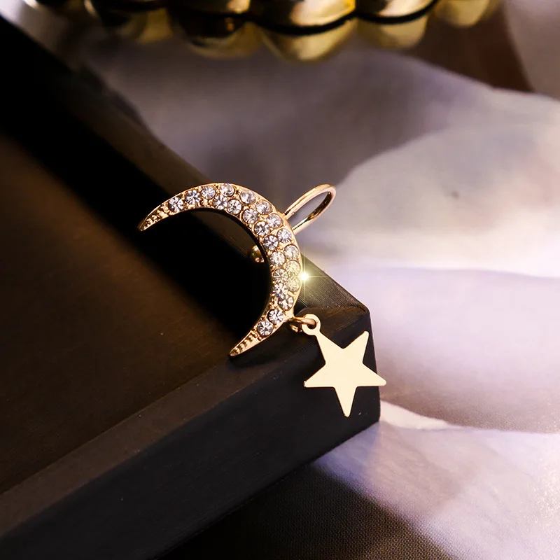 Pendientes con Clip de estrella de diamantes de imitación para mujer, joyería coreana sencilla, bisutería sin perforación