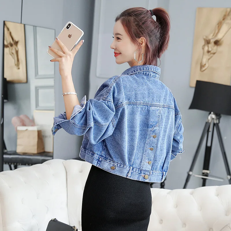 

2019 Spring And Autumn New Style Women's Loose-Fit Korean-style Online Celebrity High-waisted Jeans Coat Short Popular Versatile