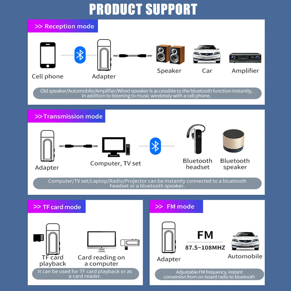 USB 5 0 Bluetooth Adapter Audio Transmitter Receiver AUX Bluetooth Adapter For PC TV Car Headphone 3 5mm Jack Wireless Adapters