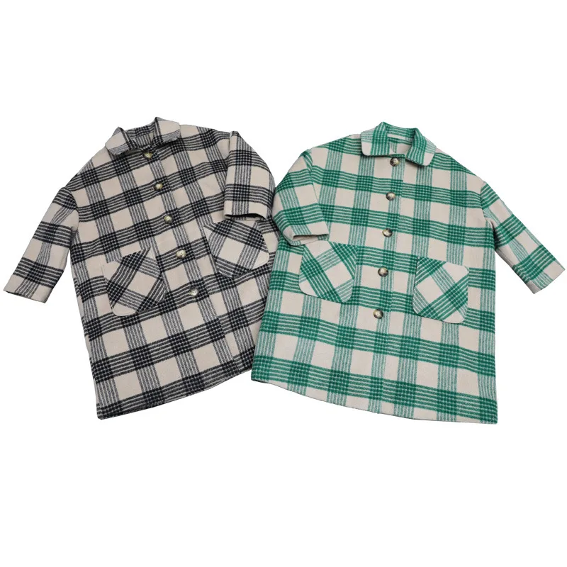 Winter New Thicken Girls Coat Long Style Plaid Baby Girls Jacket Fashion Design Loose Autumn Kids Jacket for Girls,#8136