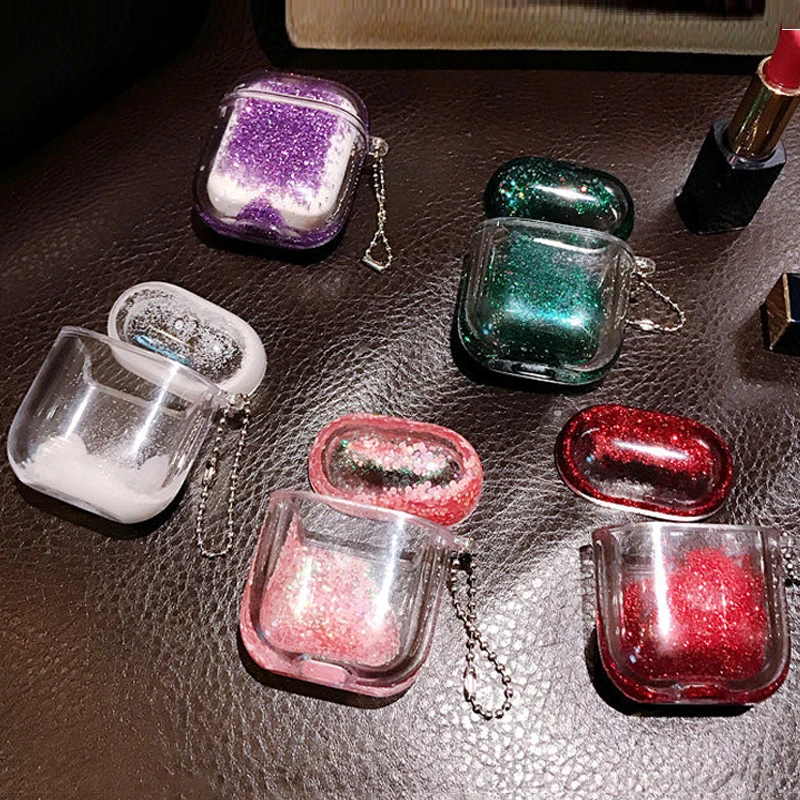 Жидкий зыбучий песок беспроводной Bluetooth чехол для наушников для Airpods чехол Блестящий Прозрачный чехол для наушников для Air pods 2 защита