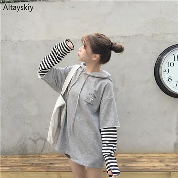 

Hoodies Women Hooded Striped Loose Long Sleeve Printed Korean Style Patchwork Leisure Sweatshirts Womens Soft Pullover Hoodie
