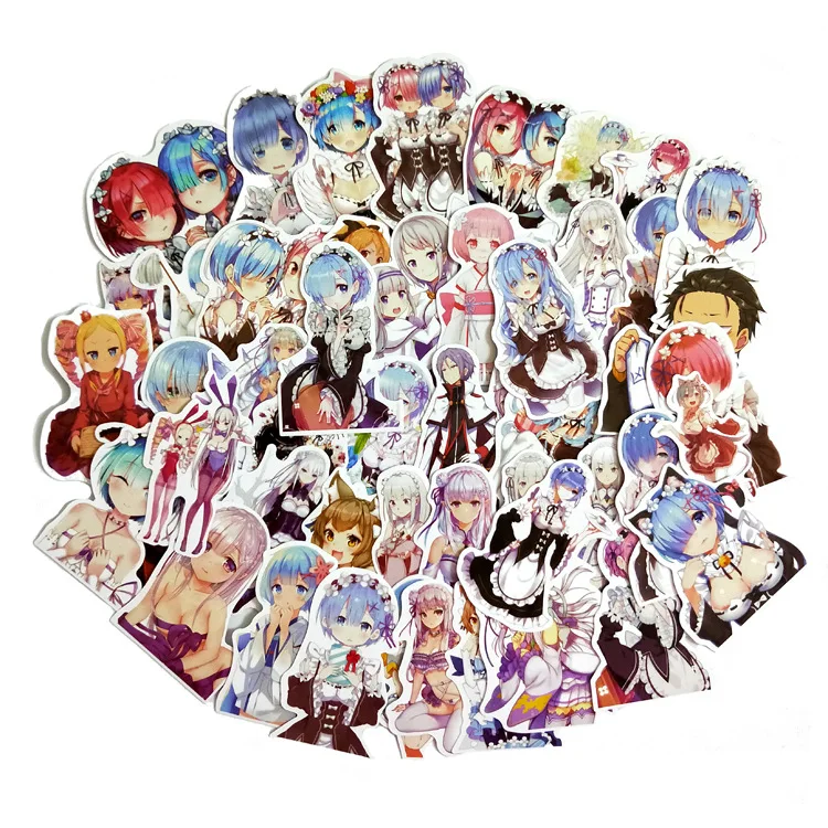 

50 pcs/lot cute Re:Life in a different world from zero Anime Stickers girl Toys Cartoon Rem Ram Movie Souvenir Stickers