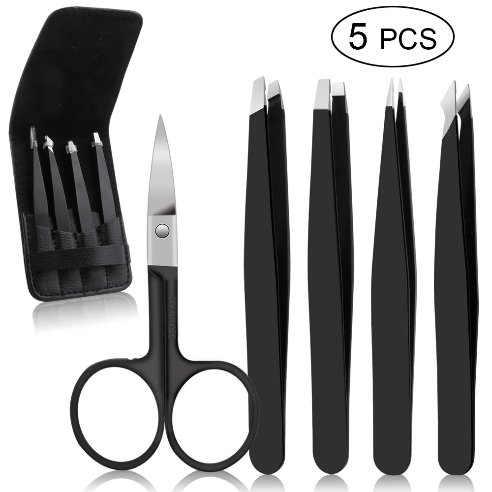 4/5pcs Eyebrow Tweezers Stainless Steel Point Tip/slant Flat Hair