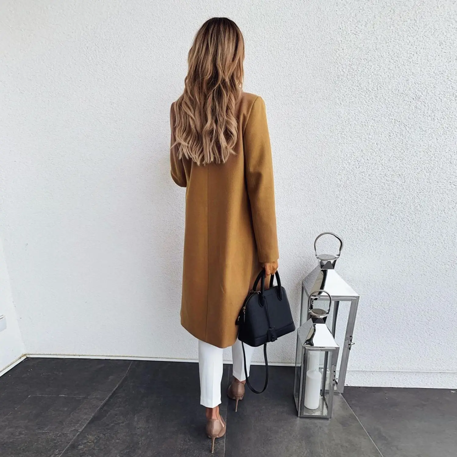 Cashmere Woolen Women Coat Winter Plus Size Vintage Warm Solid Lapel Long Wool Coat Manteau Femme Abrigos Mujer Plaszcze Damskie