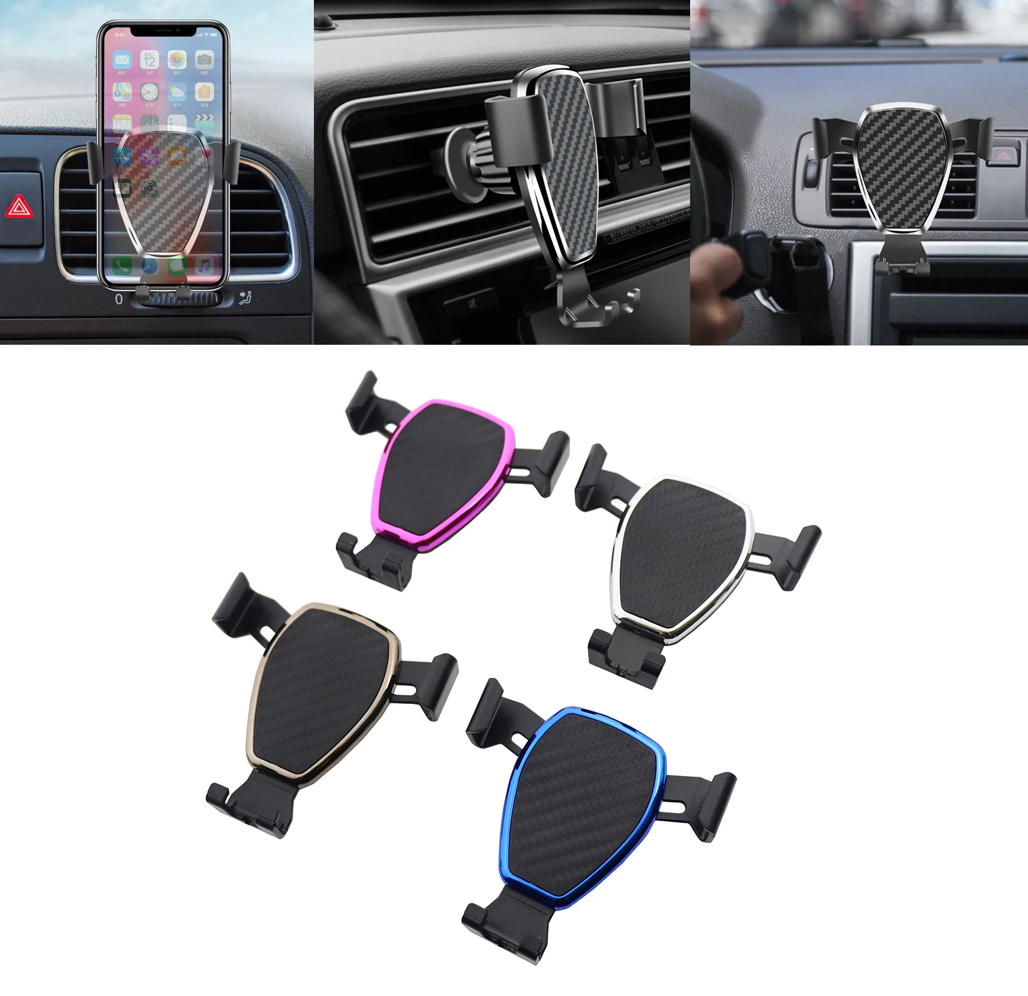 

carbon fiber Gravity Car Phone Holder For Phone in Car Air Vent Clip Mount No Magnetic Mobile Phone Holder Cell Stand Support