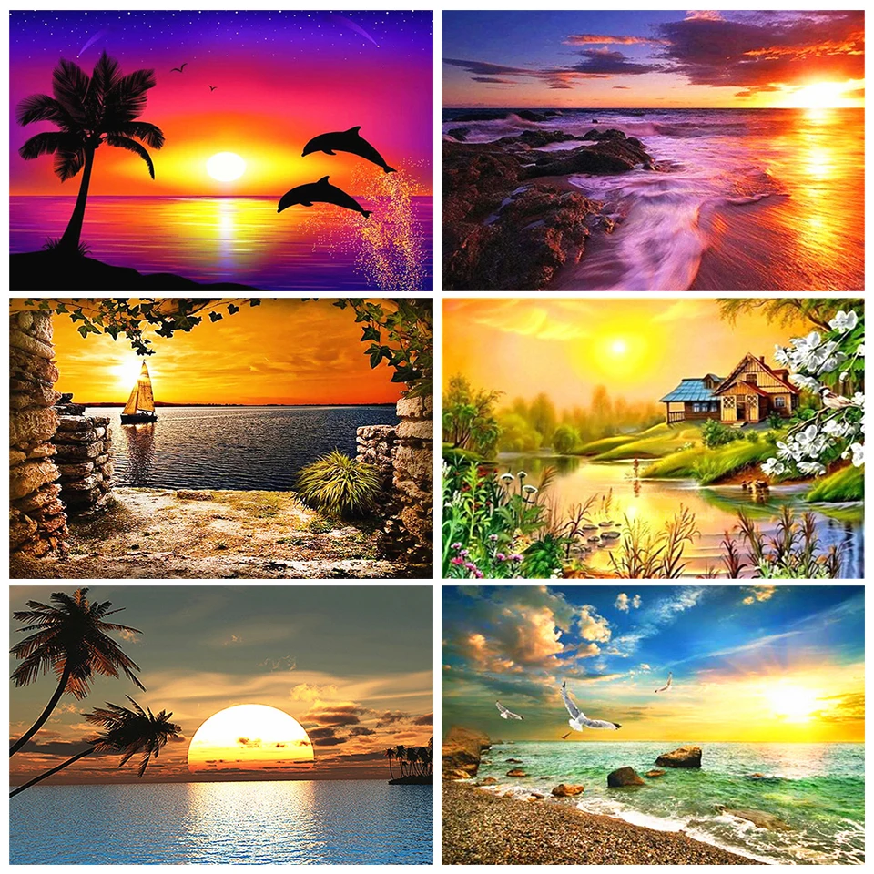 5D DIY Diamond Painting Landscape Sunset Dusk Rhinestone Picture Full Square/Round Diamond Embroidery Mosaic Home Decoration Kit