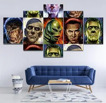

Classic Monsters Wall Art 5 Piece Vintage Horror Creature Canvas Poster Framed Painting for Living Room Decor