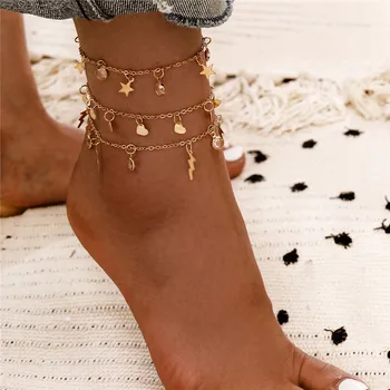 

VAGZEB Bohemian Crystal Beads Anklets for Women Stars Leaves Anklet Multilayer Foot Bracelet on Leg Beach Heart Anklet Jewelry