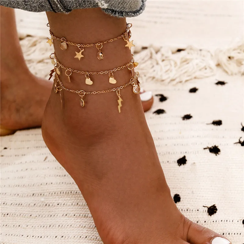 VAGZEB Bohemian Crystal Beads Anklets for Women Stars Leaves Anklet Multilayer Foot Bracelet on Leg Beach Heart Anklet Jewelry VAGZEB Bohemian Crystal Beads Anklets for Women Stars Leaves Anklet Multilayer Foot Bracelet on Leg Beach Heart Anklet Jewelry