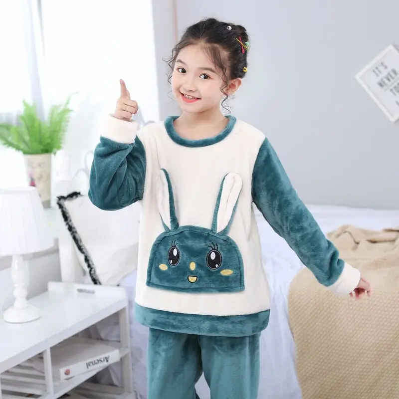 Зимняя детская флисовая Пижама теплая фланелевая одежда для сна для девочек детская пижама из кораллового флиса домашняя одежда пижамные комплекты 5r - Цвет: color at picture
