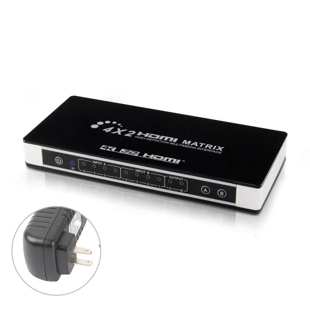 US Plug 4K HDMI матрица 4X2 с аудио выход HDMI коммутатор разветвитель 4 в 2 Выход HDMI 4 к X 2 к/30 Гц 1080P HDMI матричный конвертер адаптер - Цвет: US Plug