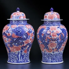 Цзиндэчжэнь керамика фарфоровая бутылка лучшие антикварные ваза украшения ручная роспись глазури красный дракон и Феникс общий танк 2 Модель