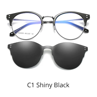 C1 Shiny Black Tony Stark, магнитные солнцезащитные очки, по рецепту, солнцезащитные очки для женщин и мужчин, поляризационные, Круглые, по рецепту, близорукость, солнцезащитные очки 2 в 1 Z959 - Цвет линз: C1 Shiny Black