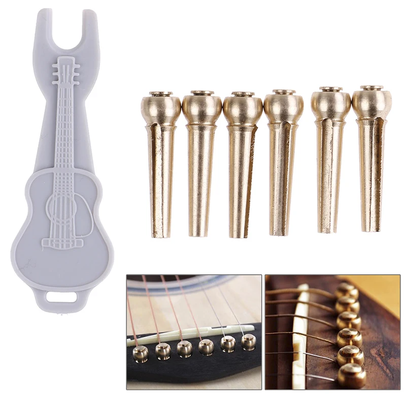 6pcs Acoustic Guitar String Bridge Pins Solid Copper Brass Endpin Replacement Parts Accessories With Pack